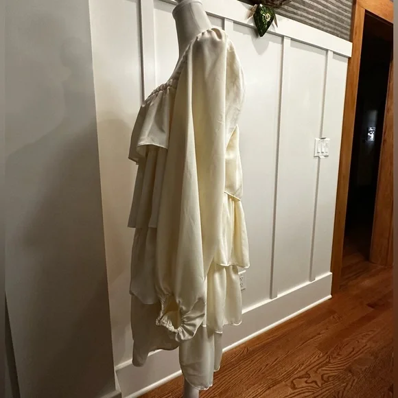 WeWoreWhat Ivory Long Sleeve Tiered Mini Dress in Crinkled Chiffon, NWT, XL - Picture 8 of 16